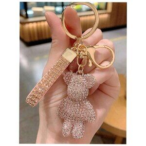 Trendy Rhinestone-embedded Bear Shaped Keychain For Women